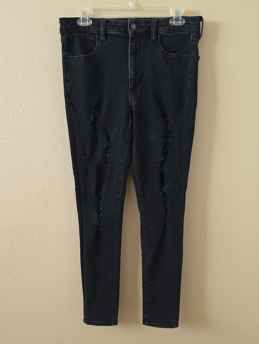 American Eagle Womens Black Super High Rise Distressed Denim Jeggings - Size 8